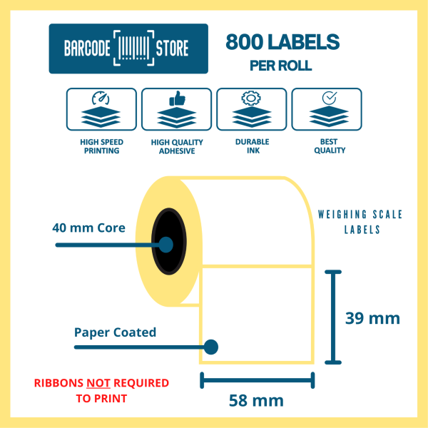 Barcode Paper Labels D-58mm x 39mm, 800 Labels / Roll