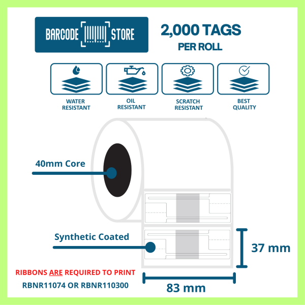 Jewelry Tags P-83mm x 37mm, 2,000 Tags / Roll