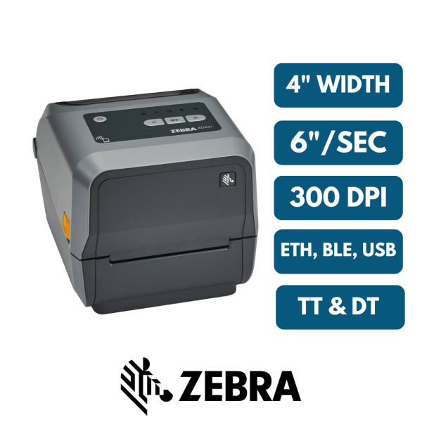 Zebra ZD621t, 300 DPI, Bluetooth (BLE), Ethernet, USB, 6"/sec speed